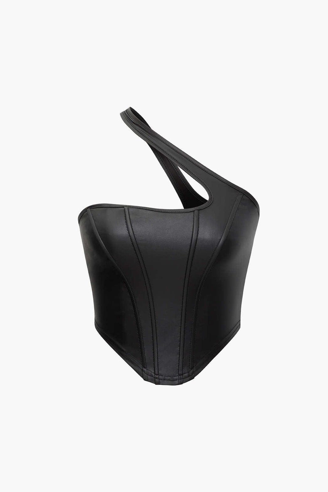 Top corset asymétrique noir effet cuir étoile
