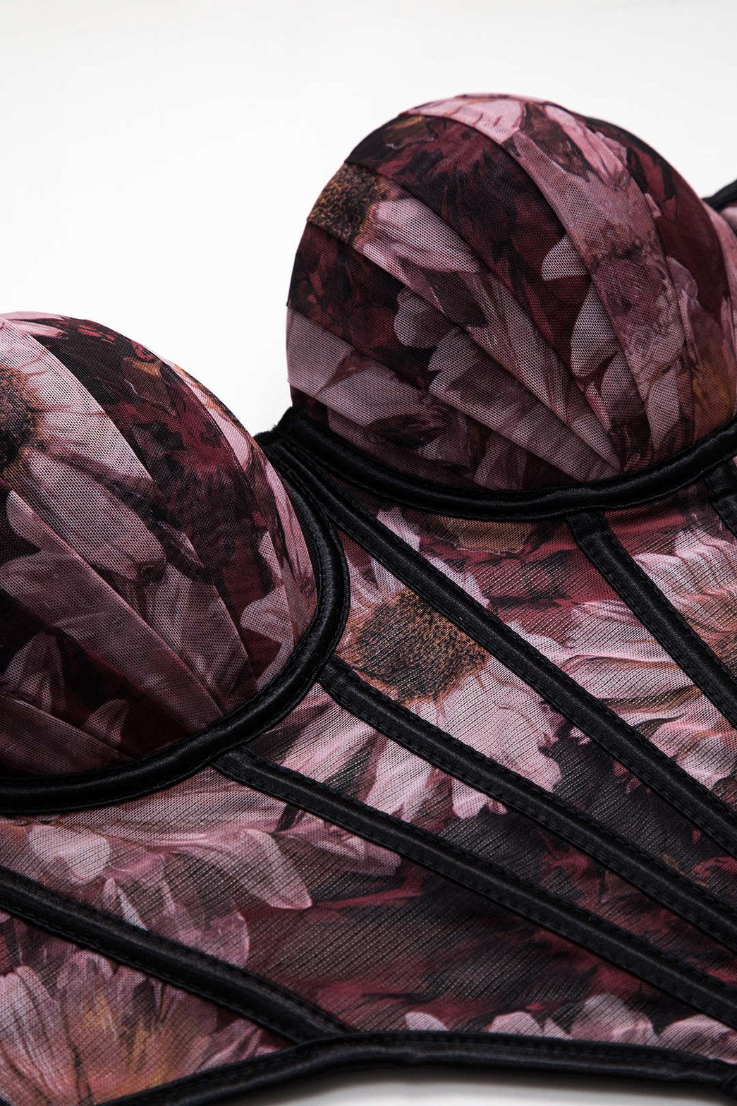 Top corset mesh floral vue de dos nuage