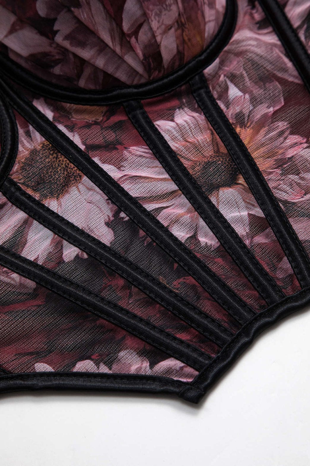 Top corset mesh floral détail tissu étoile