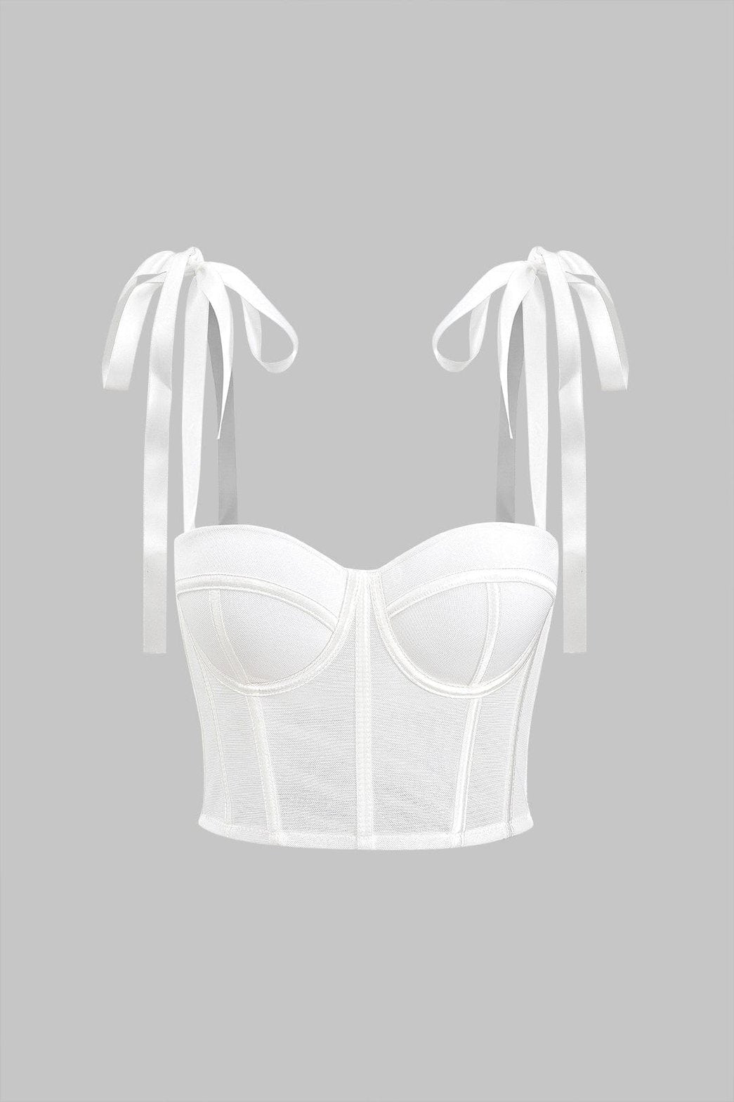 Top corset blanc satiné avec lacets papillon