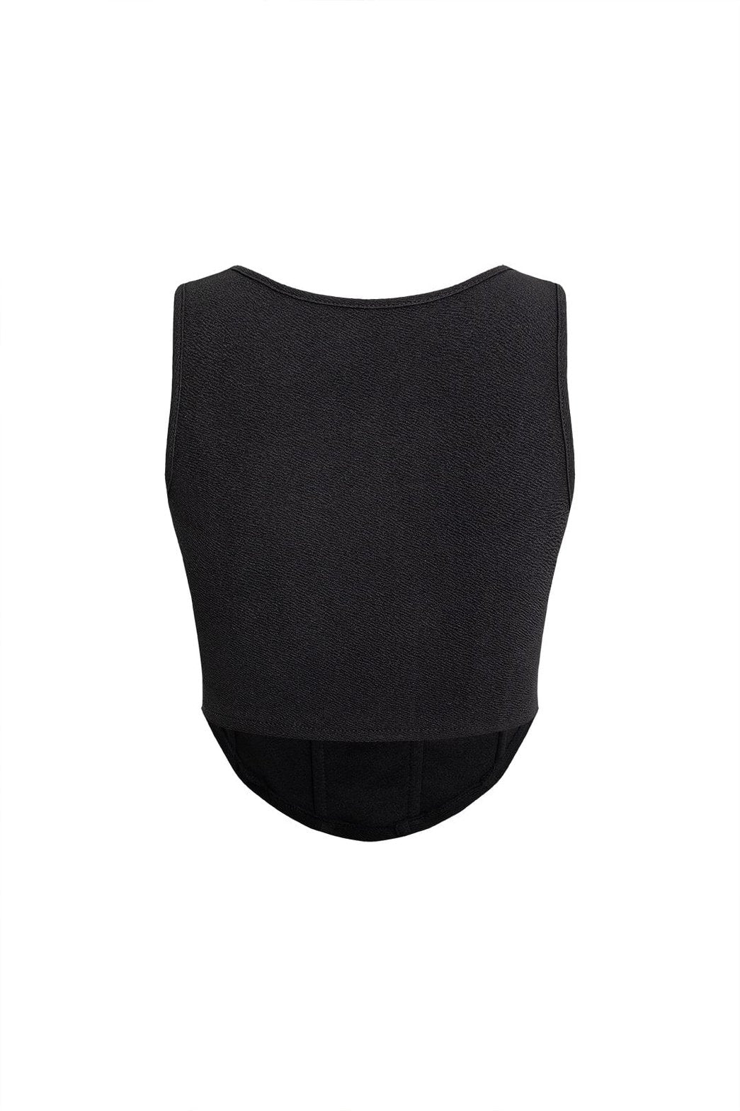 Top corset noir ajusté vue de dos harmonie