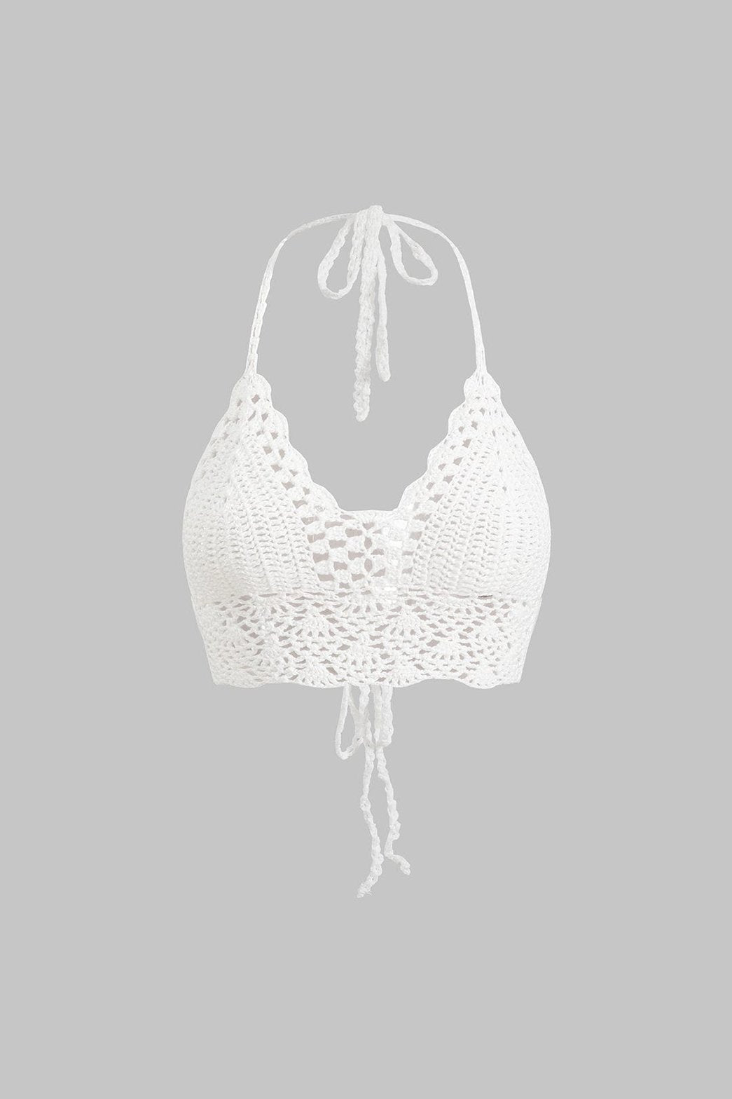 Top dos nu crocheté blanc vue de face soleil
