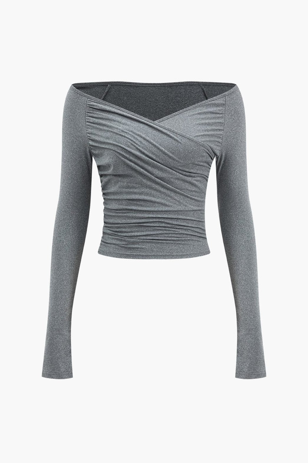 Top drapé épaules dénudées gris douceur