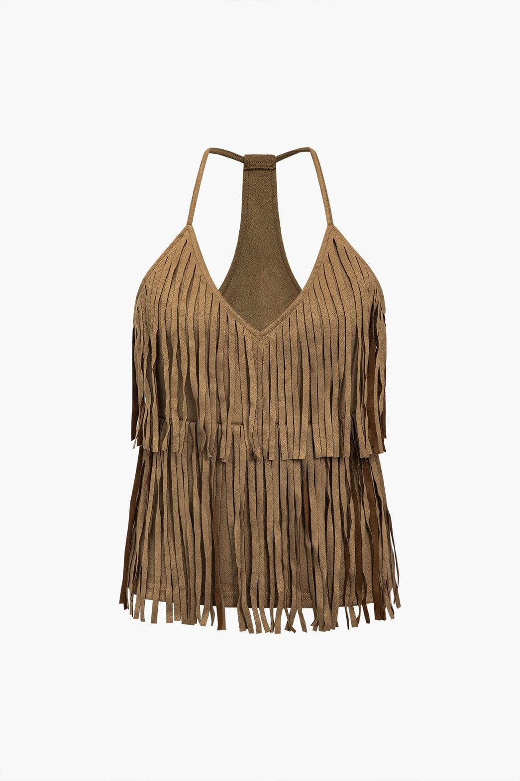 Top à franges suède camel style bohème soleil