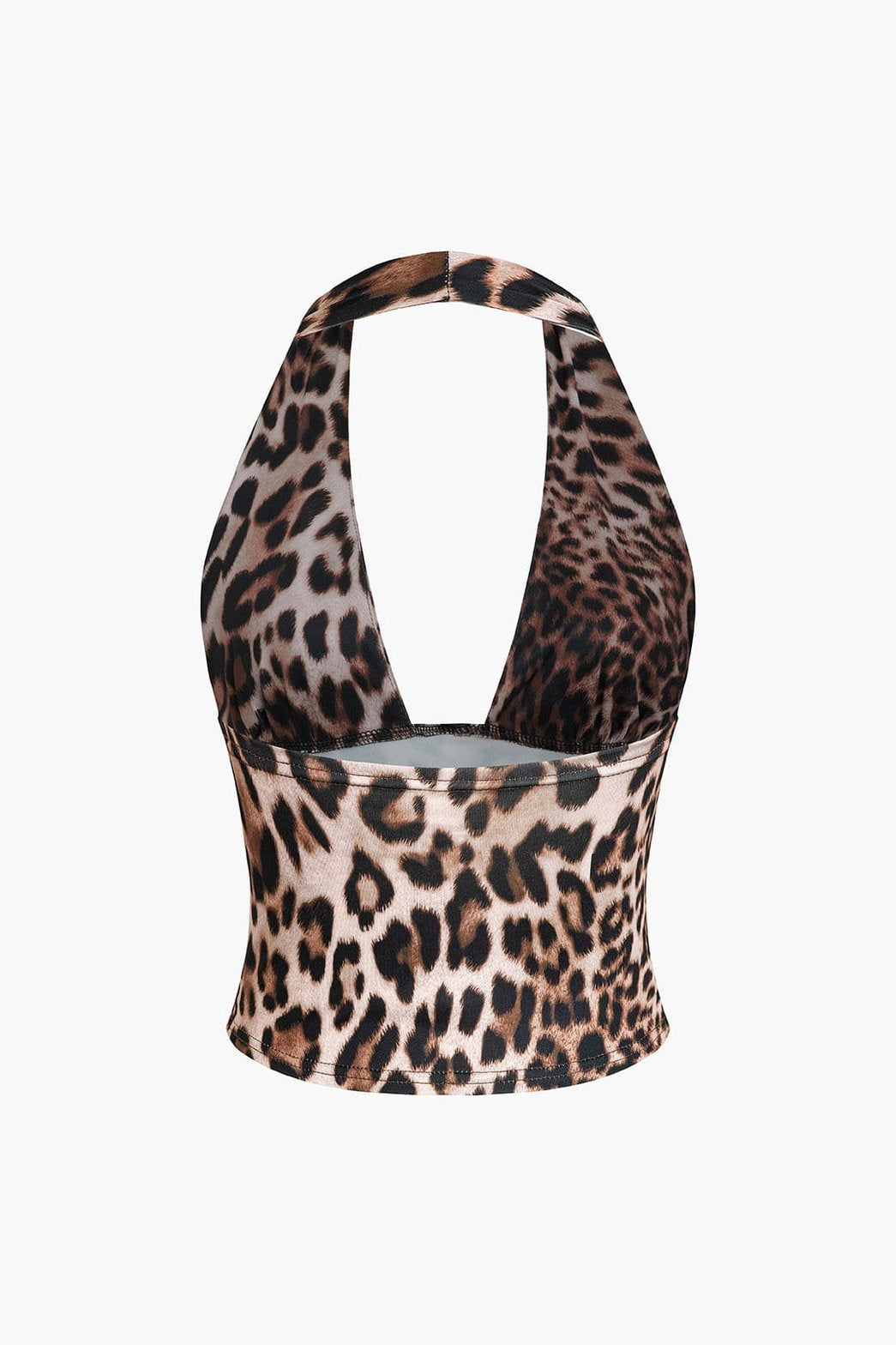 Top halter dos nu motif léopard vue de dos éclat