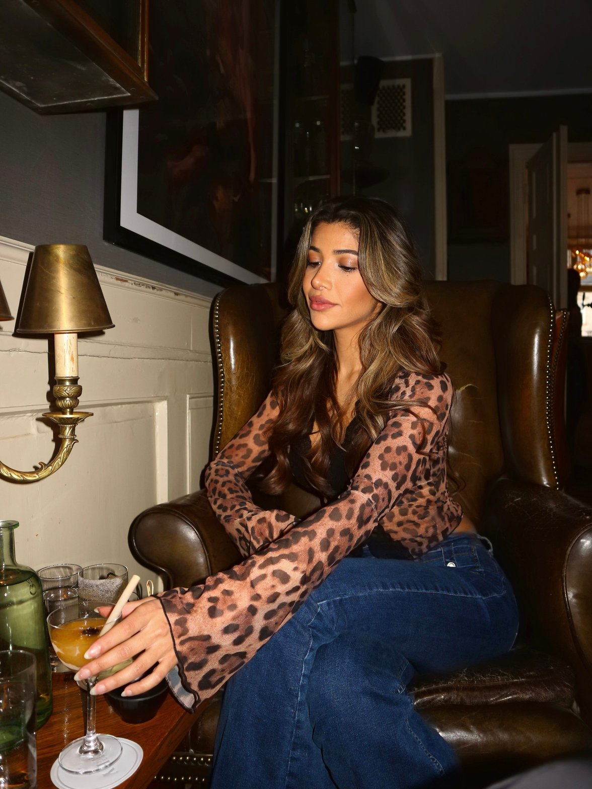 Top léopard dentelle dos perle