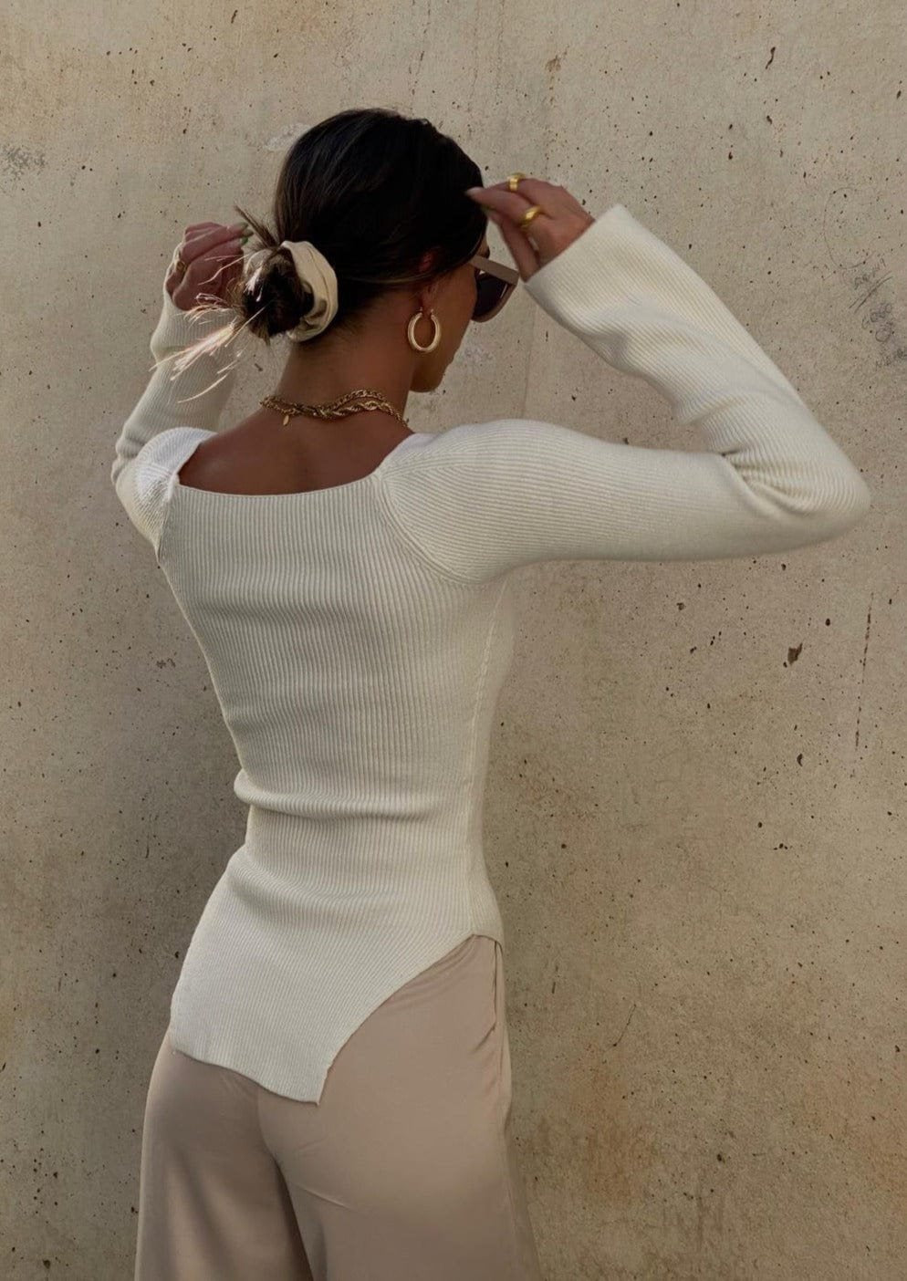 Top ajusté blanc côtelé douceur