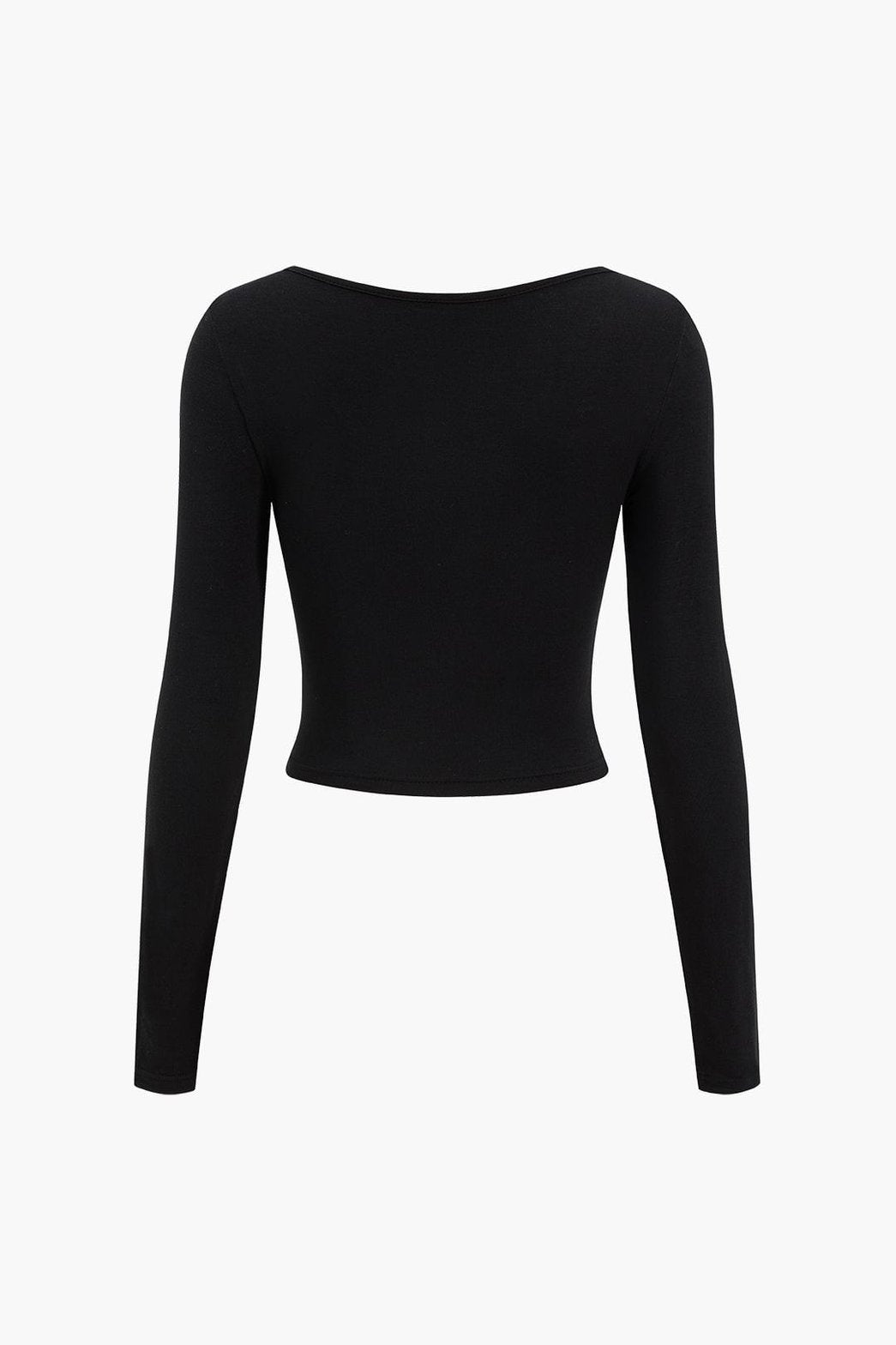 Top moulant noir col V anneau métallique vue de côté - Élégance