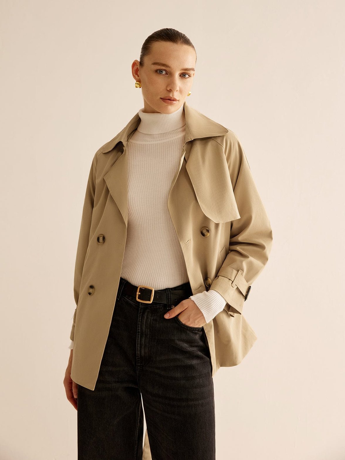 Trench-coat beige détail manche léger