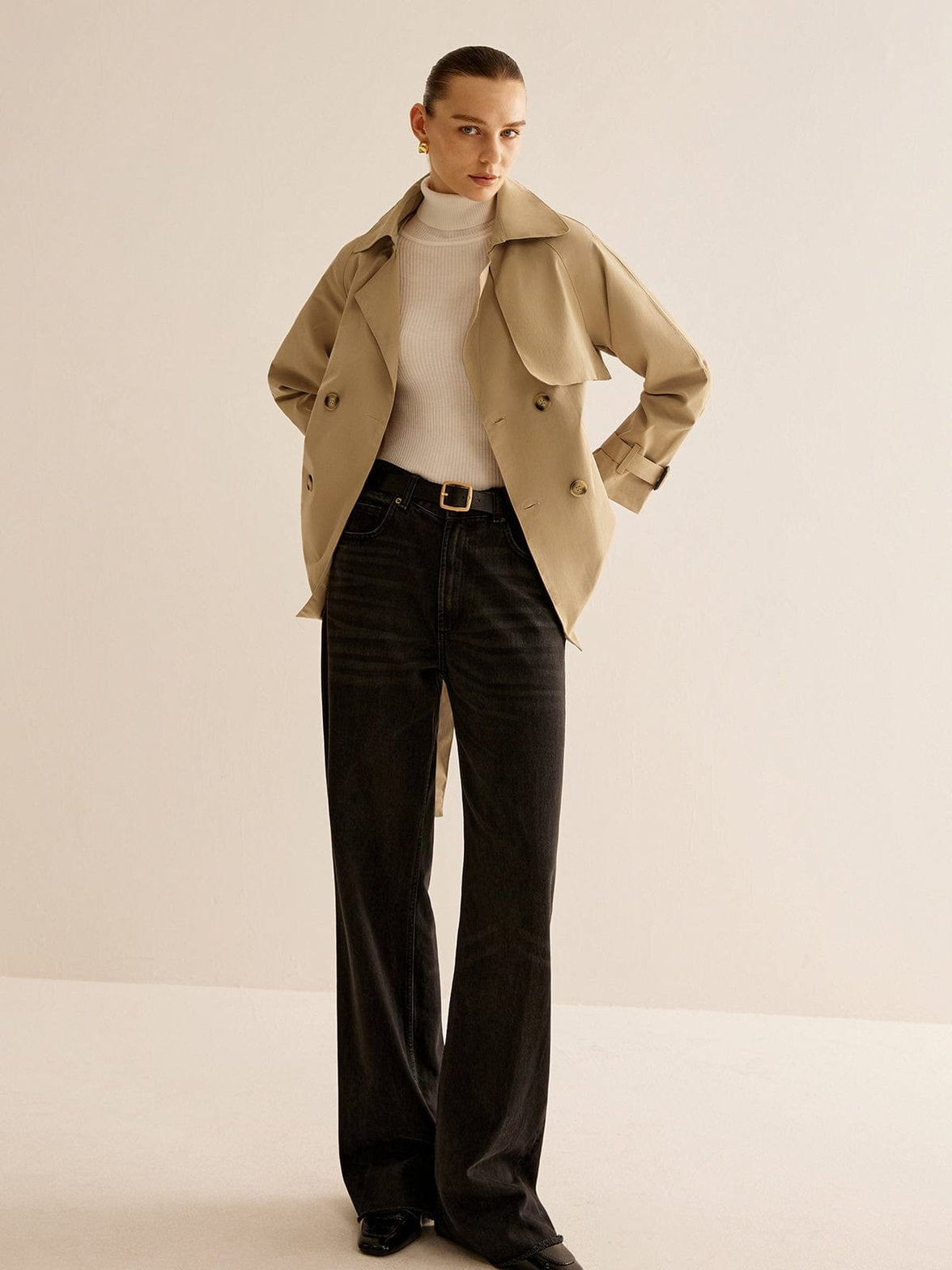 Trench-coat beige détail ceinture brillant