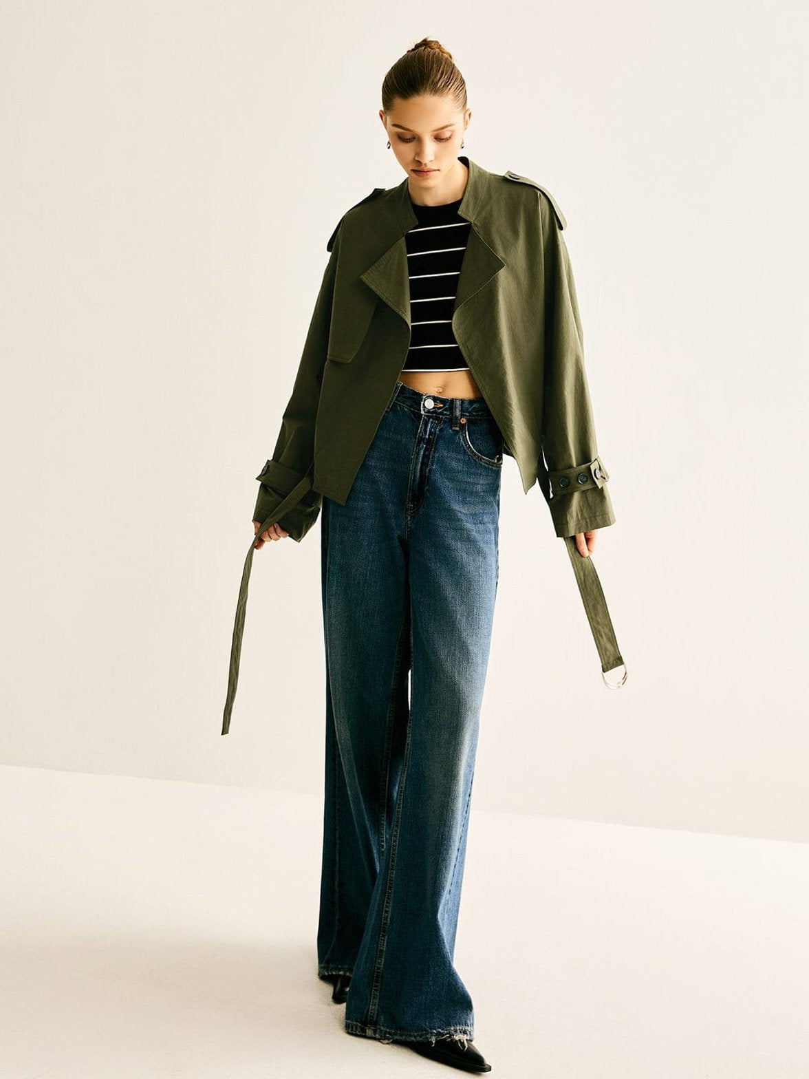 Trench vert olive élégant soleil