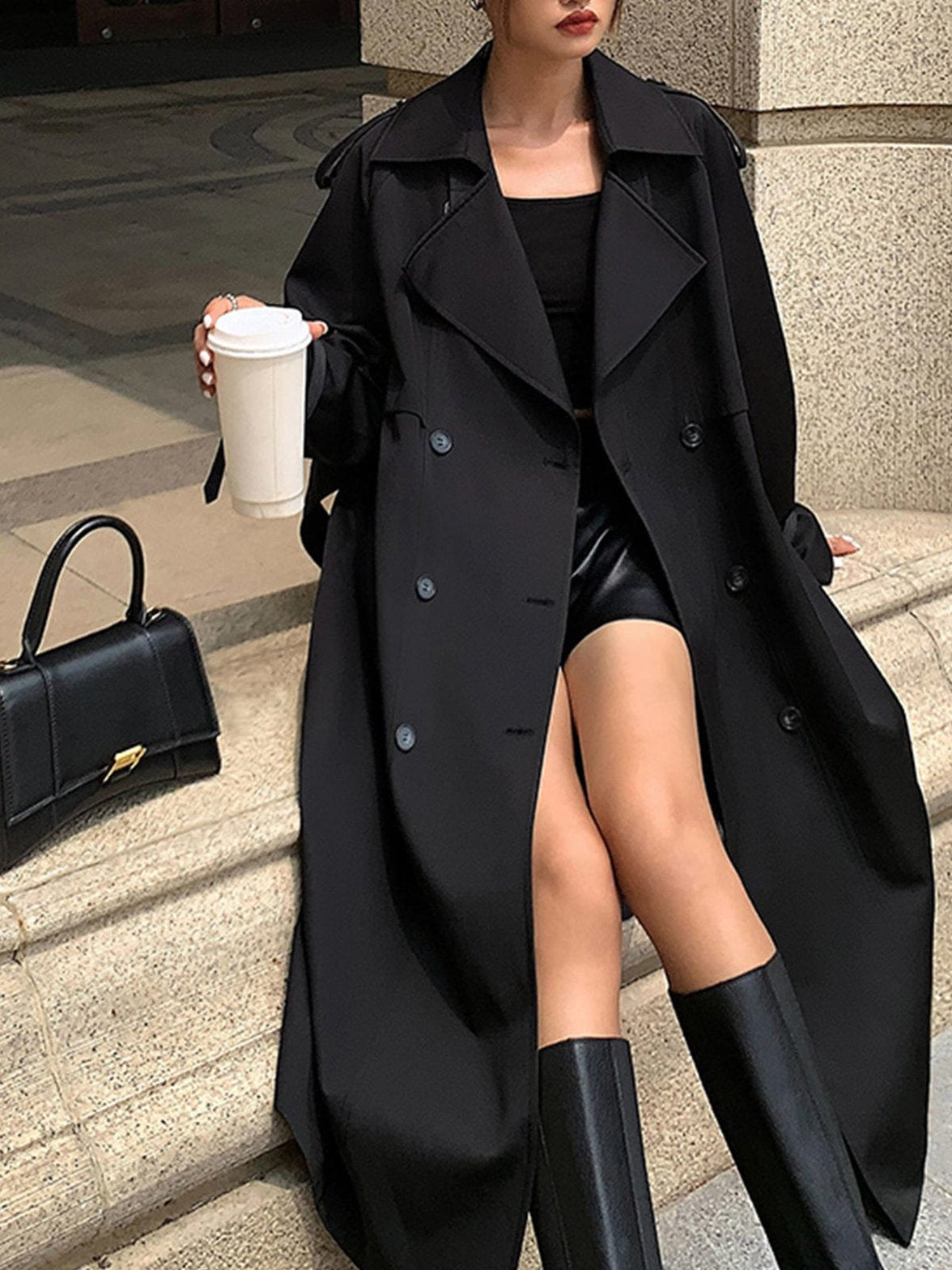 Trench-coat noir sophistiqué chic