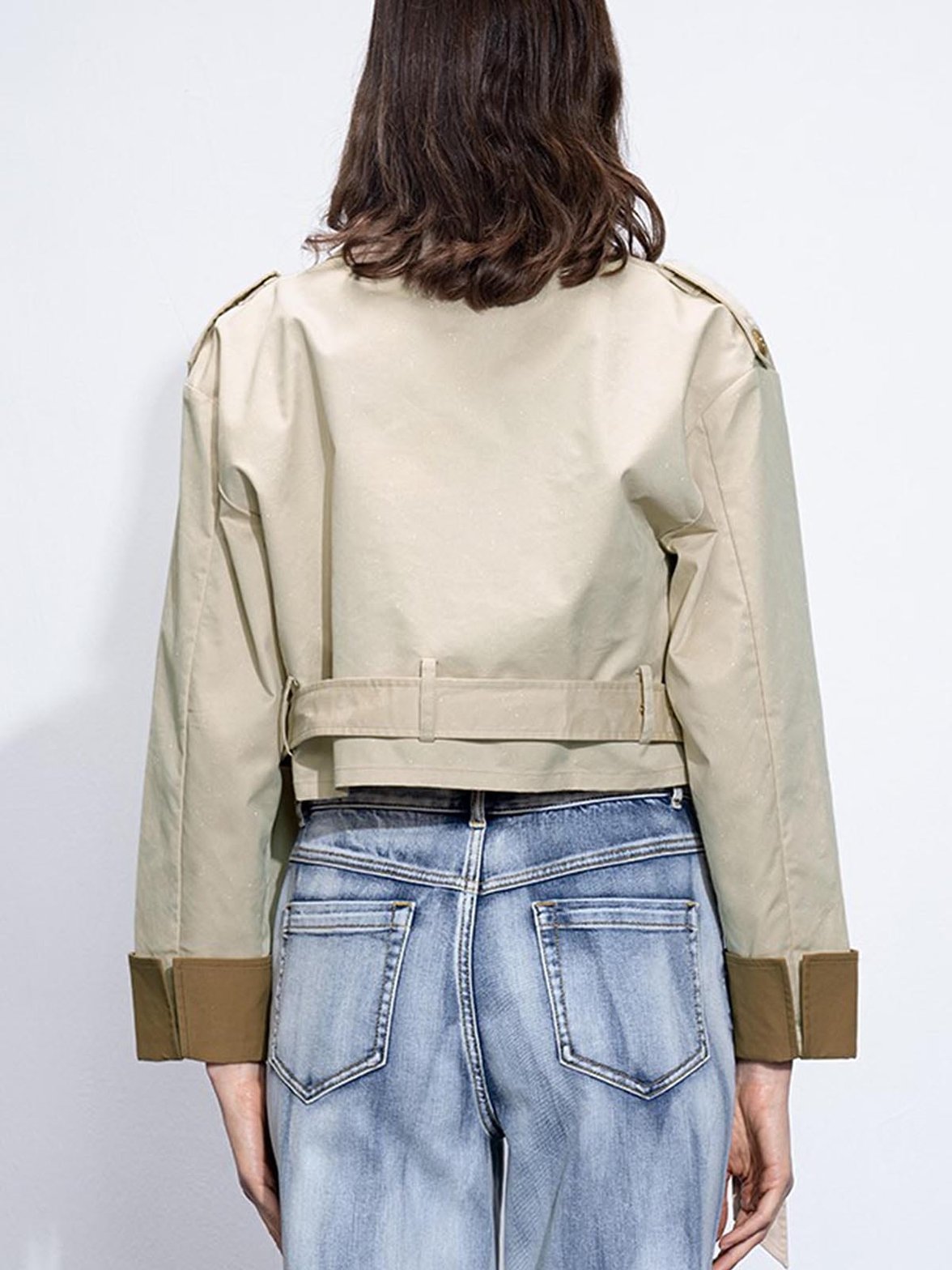 Trench court bicolore détail col liberté