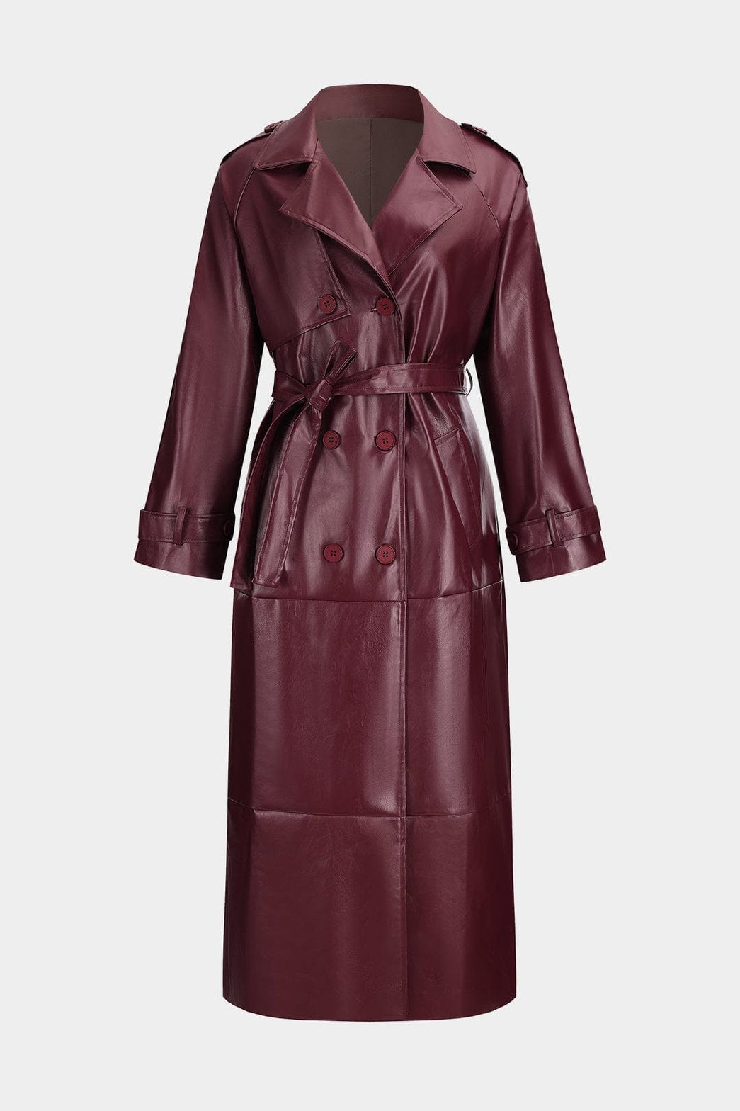 Trench long simili cuir bordeaux vue de face harmonie