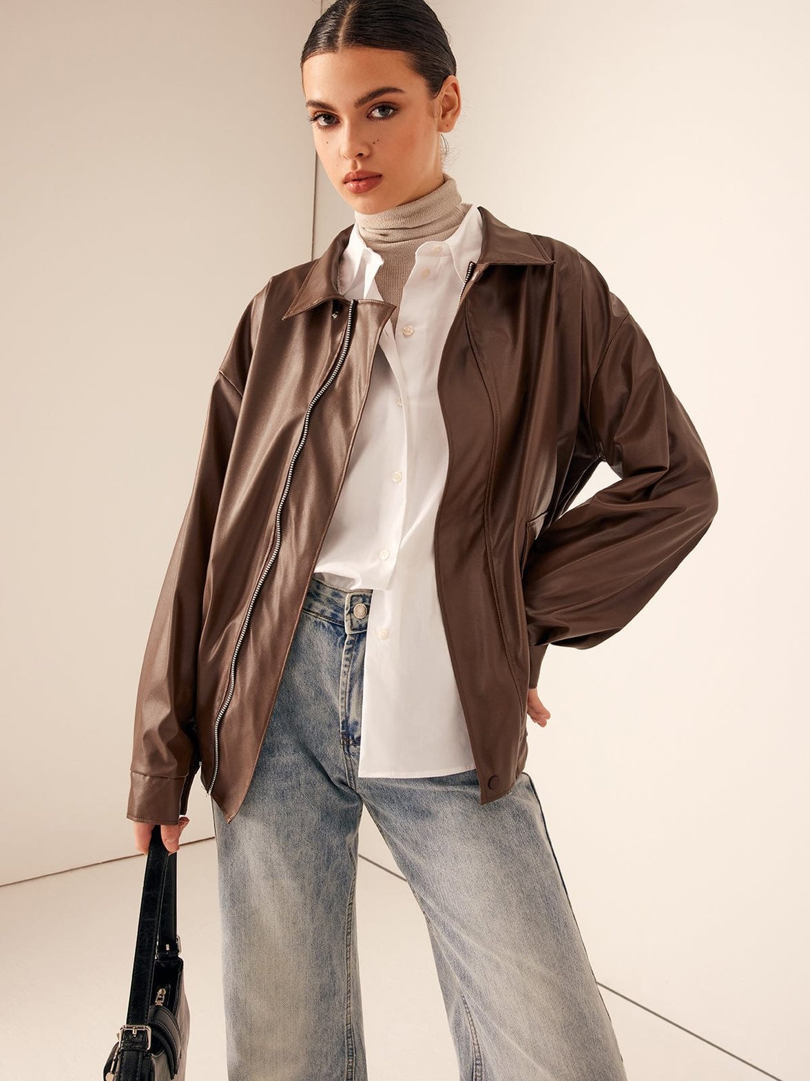 Veste motard marron oversize fluide jazz