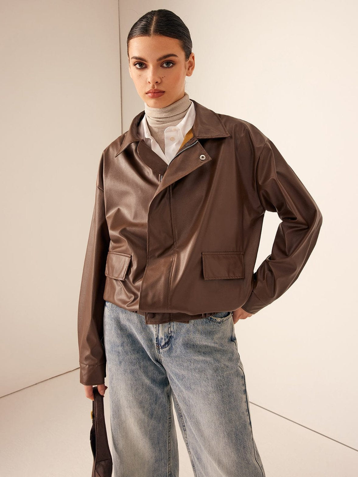 Blouson biker coupe ample profil tempo