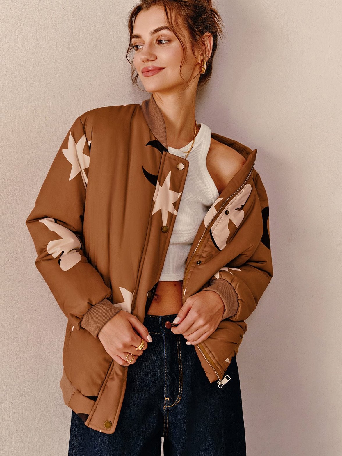 Veste style bomber motifs étoilés voyage