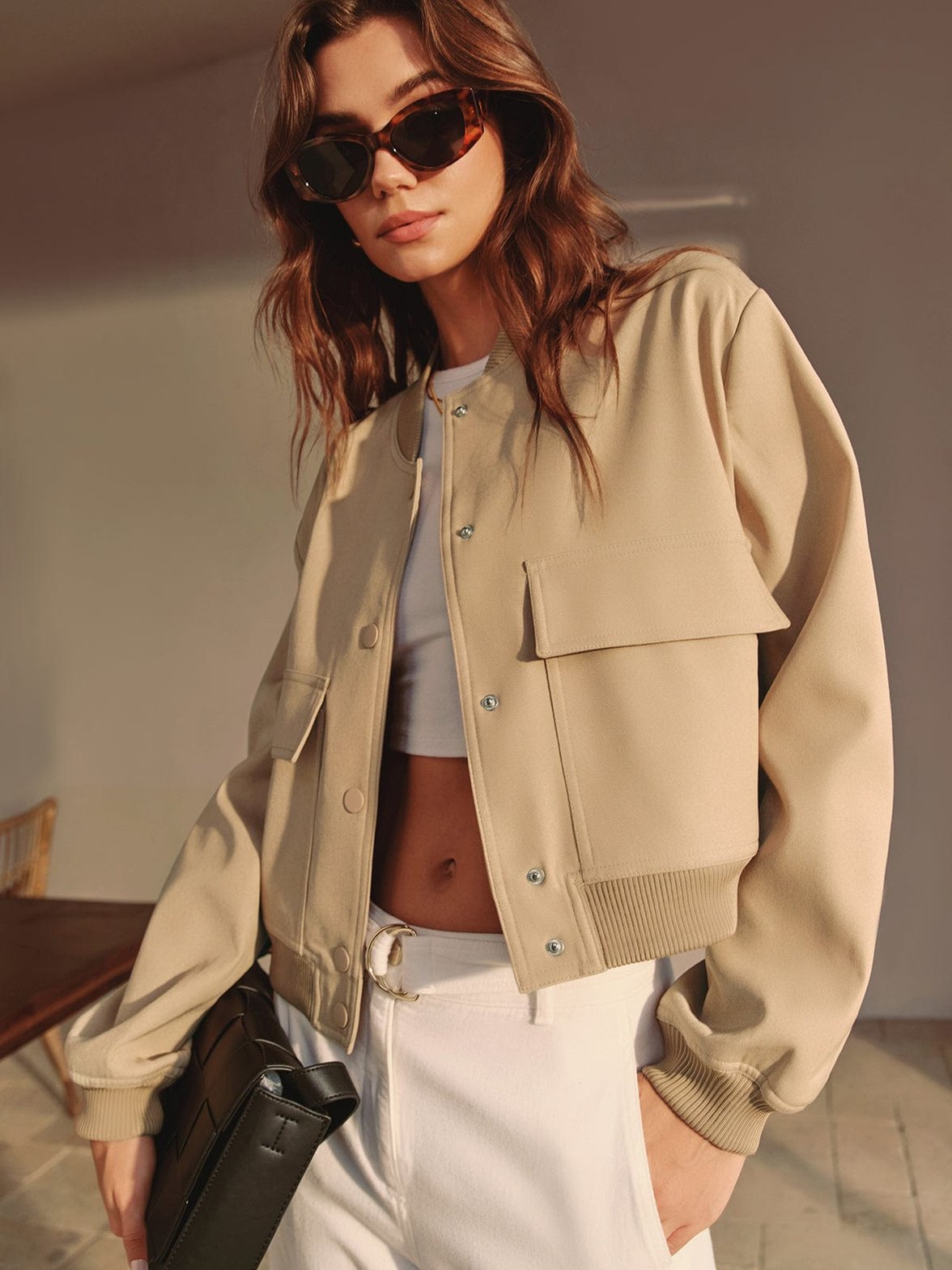 Veste bomber beige tendance style urbain - Soleil