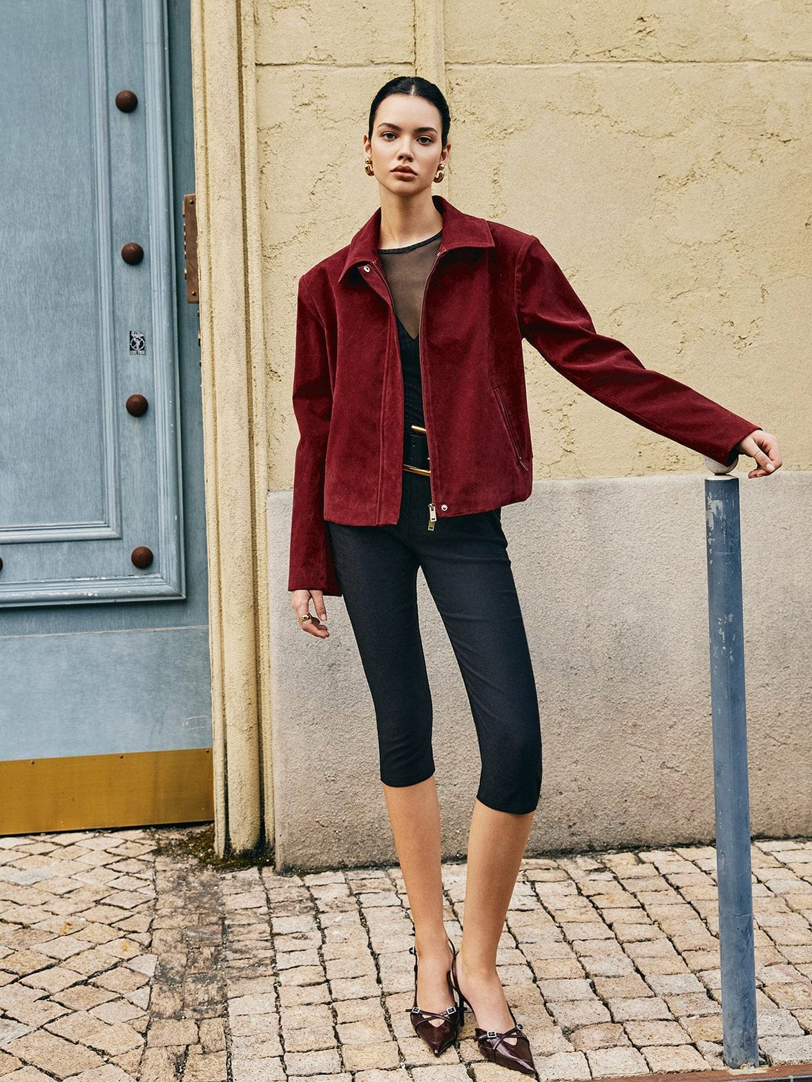 Veste daim zippée décontractée harmonie