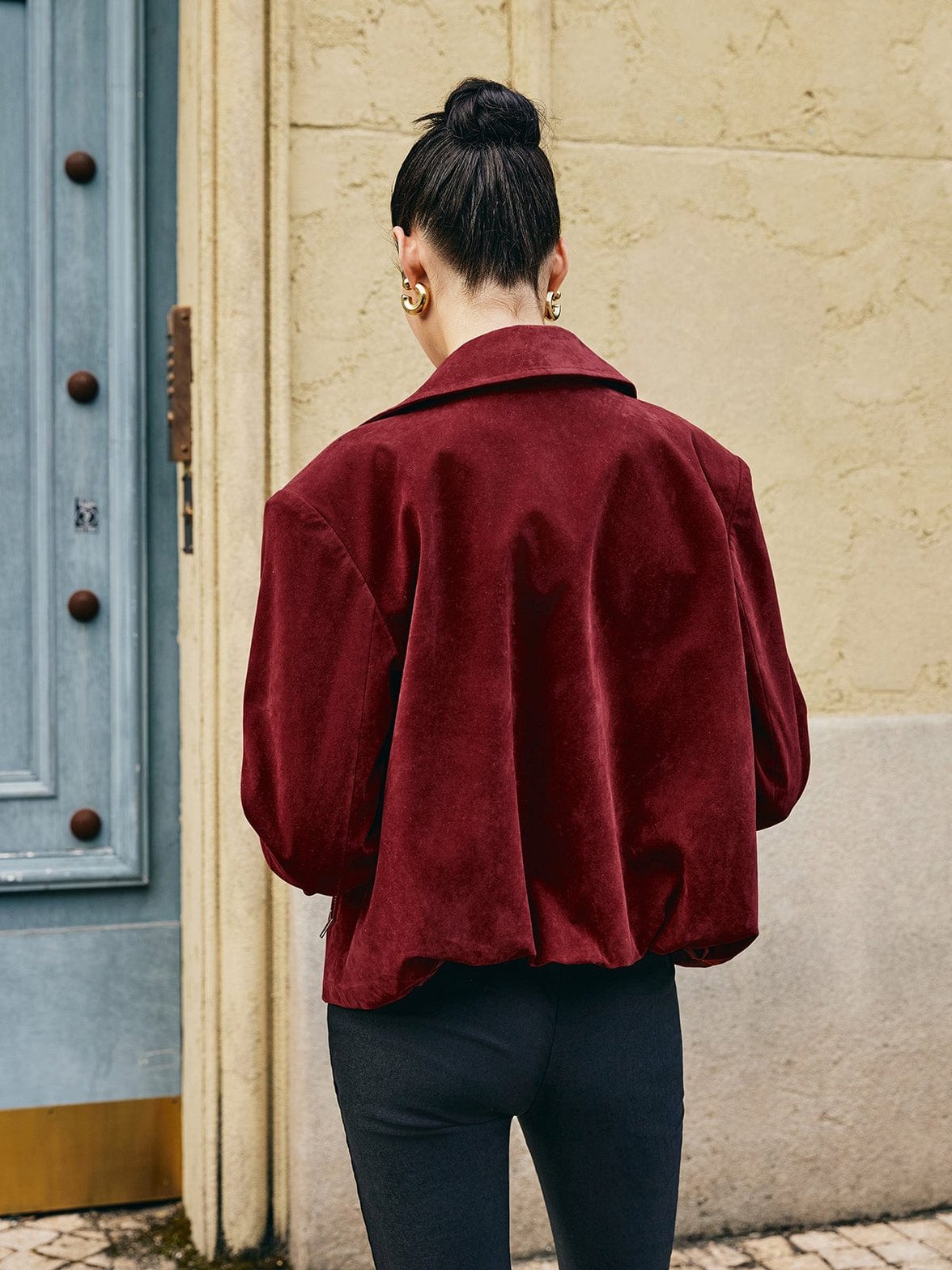Veste daim bordeaux casual sérénité