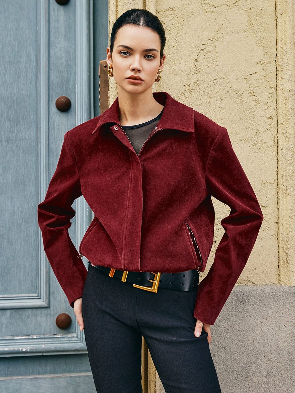 Veste daim bordeaux élégante passion