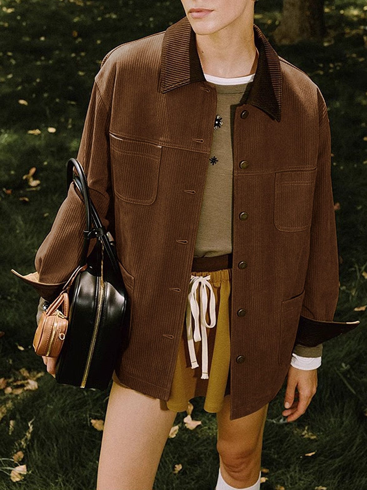 Veste en velours côtelé marron style décontracté douceur