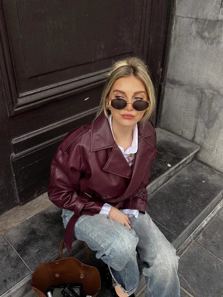 Vue latérale veste cuir premium nacre