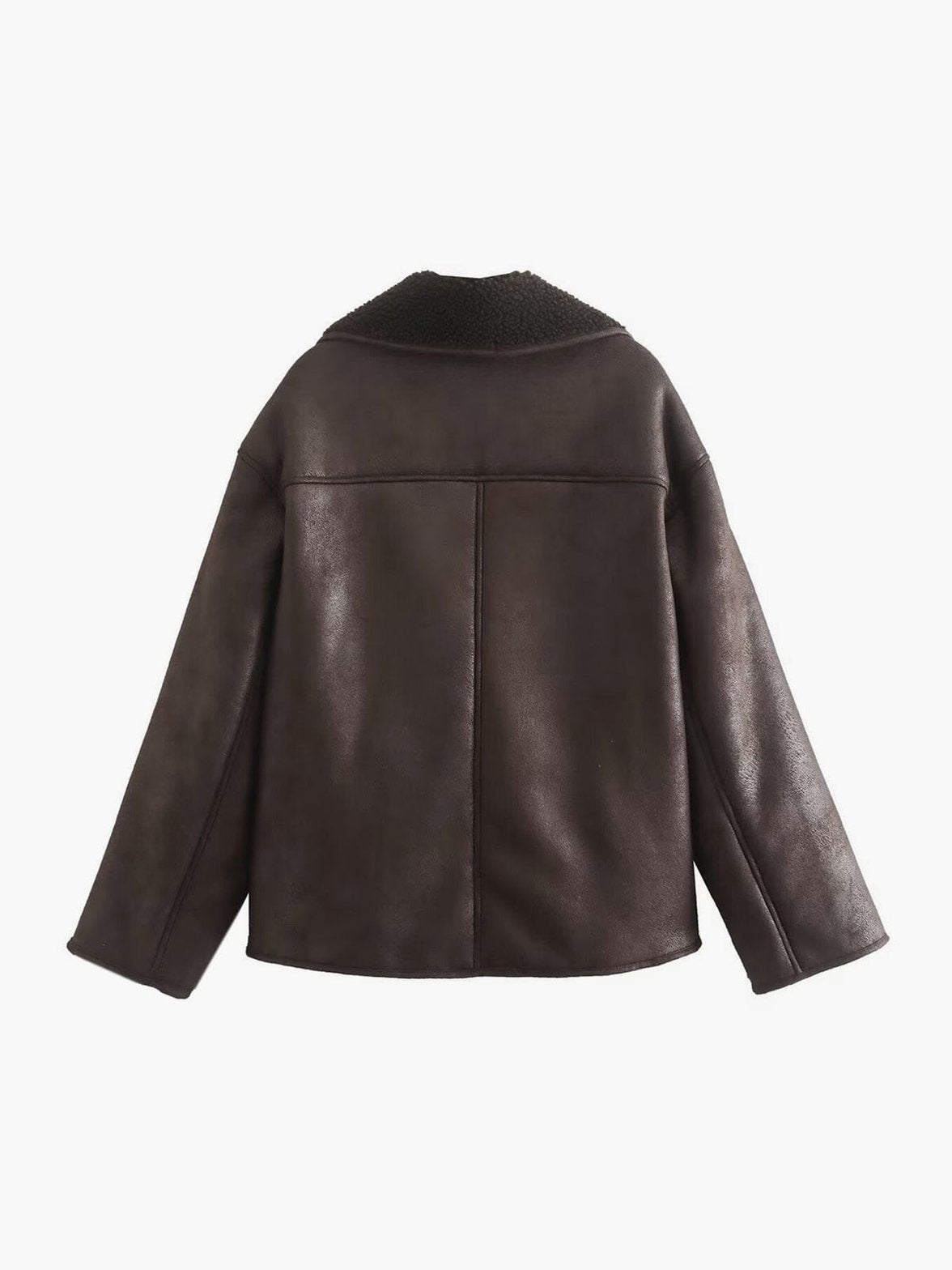 Veste similicuir marron détail col pluie