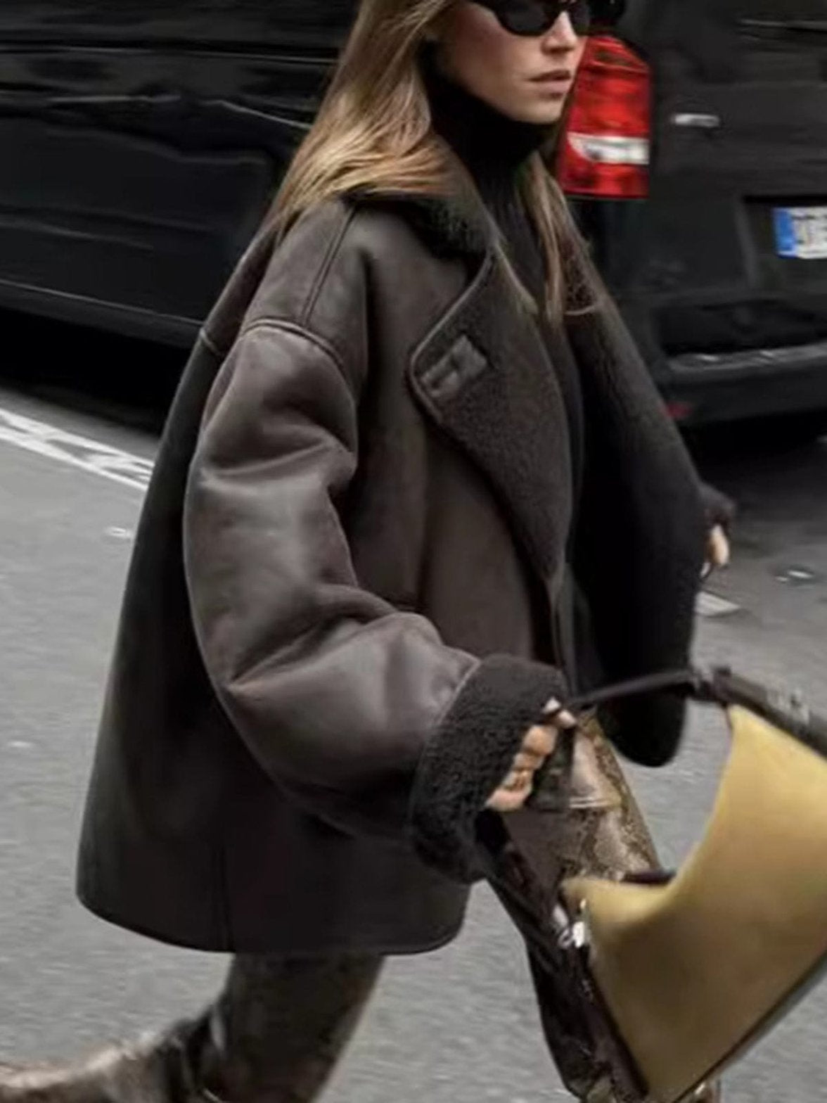 Veste similicuir marron vue portée brise