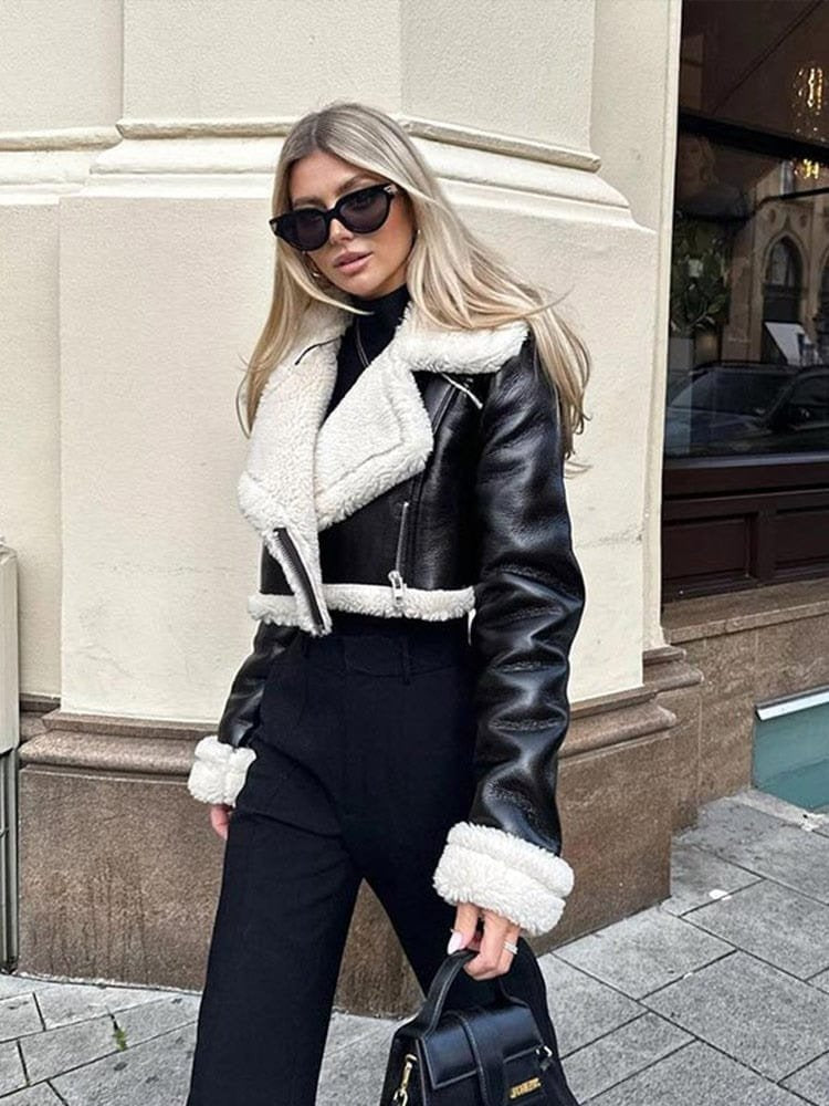 Veste courte col fourrure élégance