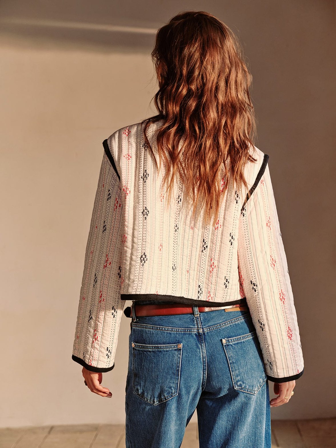 Veste style bohème boutons contrastés rosée