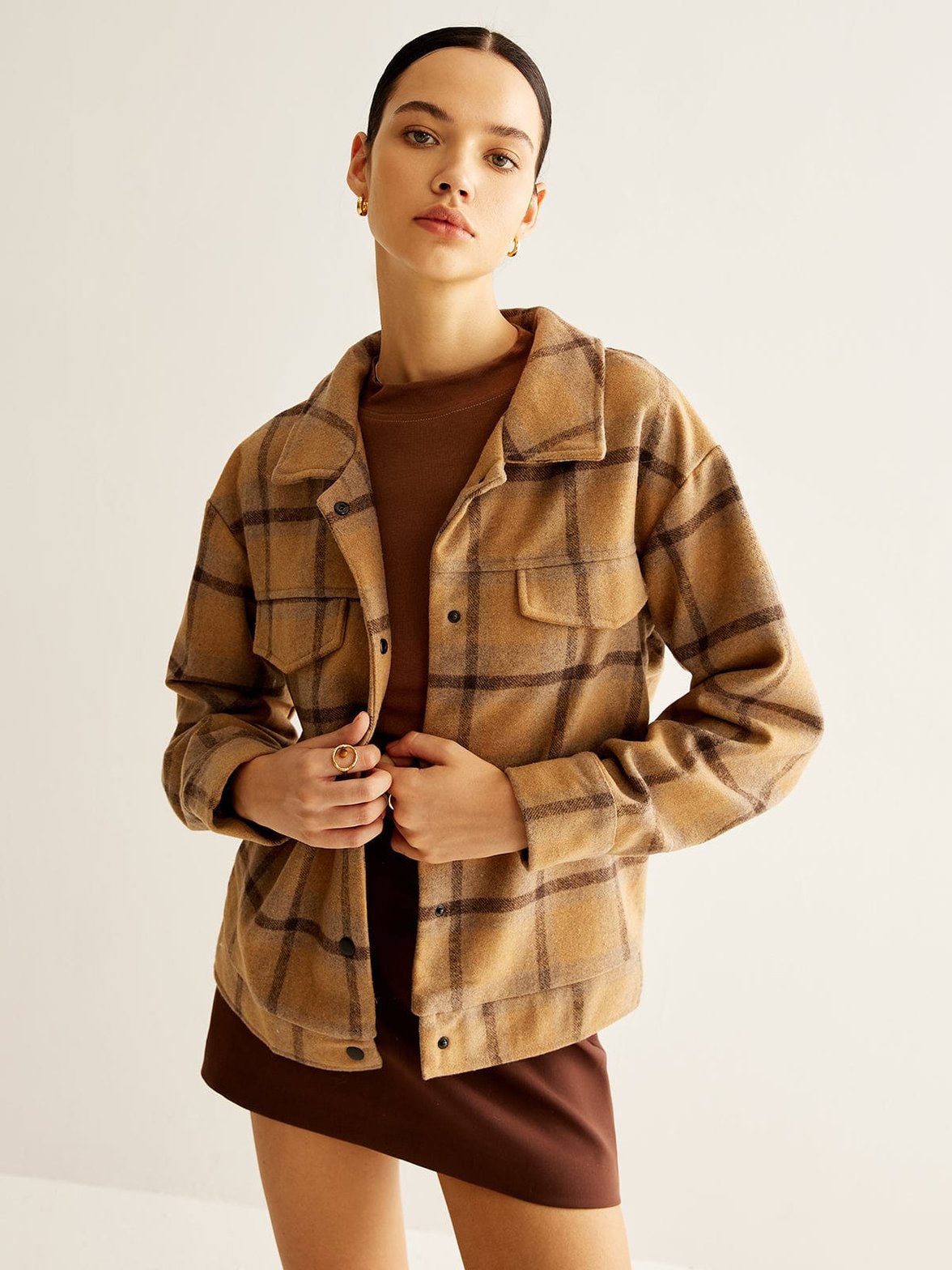 Veste à carreaux beige détail dos harmonie