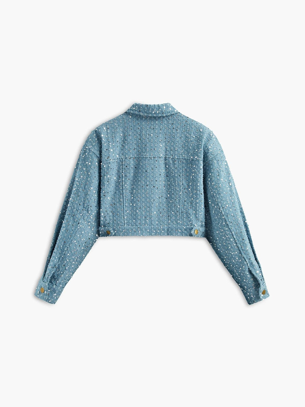Veste denim pailletée bleue vue détail soleil