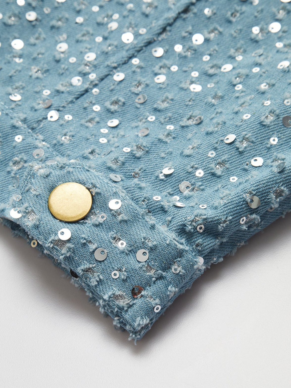 Veste denim pailletée bleue vue portée pluie
