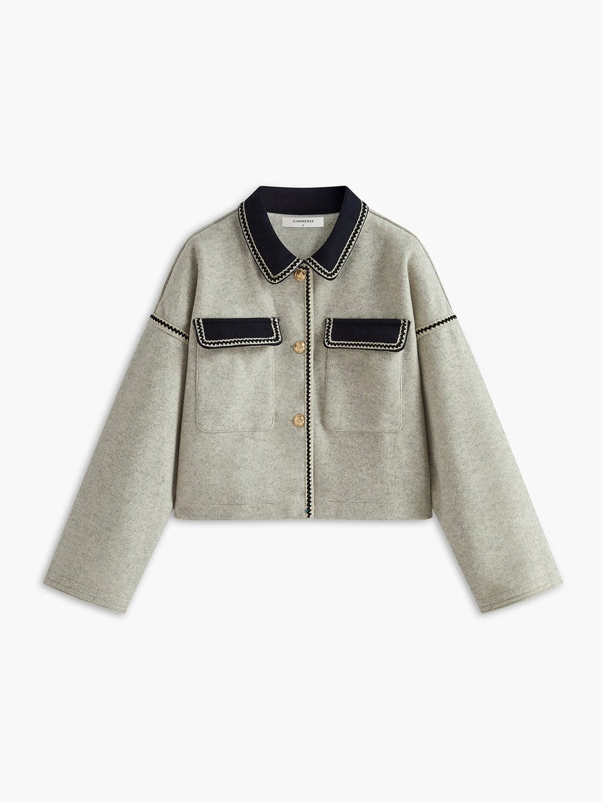 Veste courte élégante beige col contrasté doux