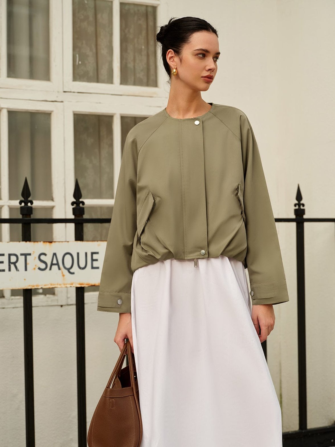 Veste élégante kaki vue de face harmonie