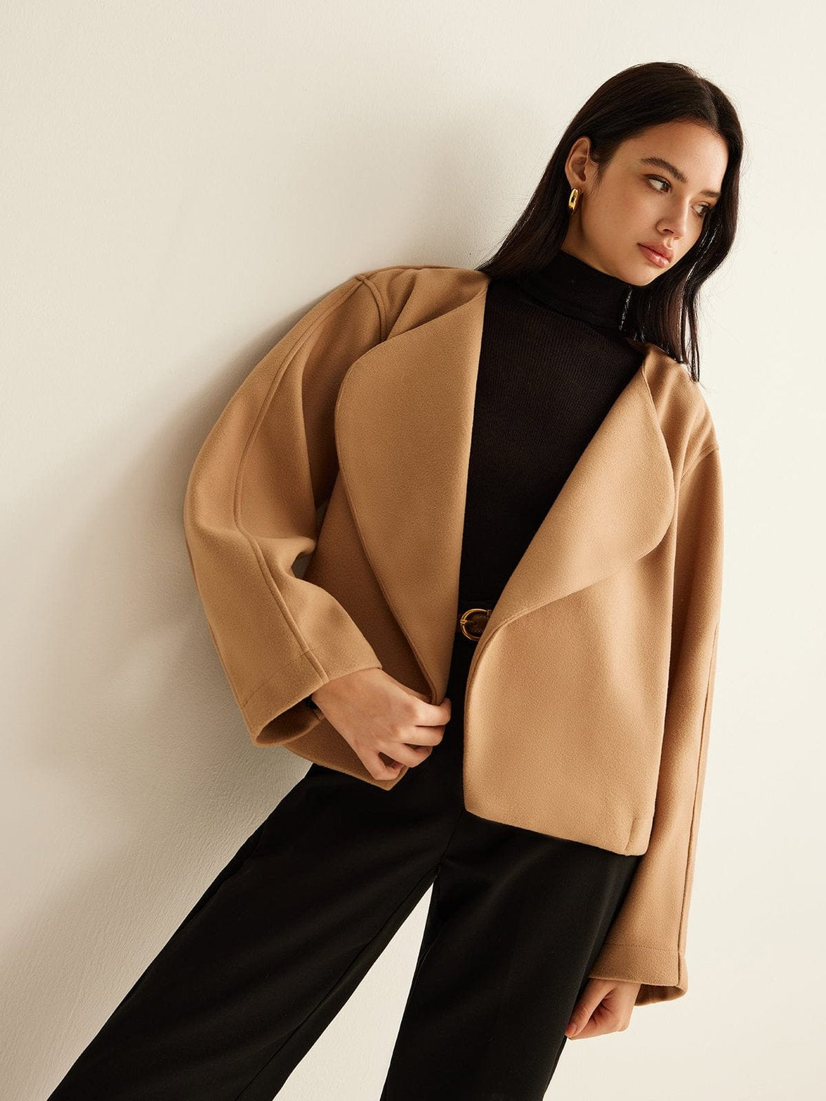Veste minimaliste camel portée style