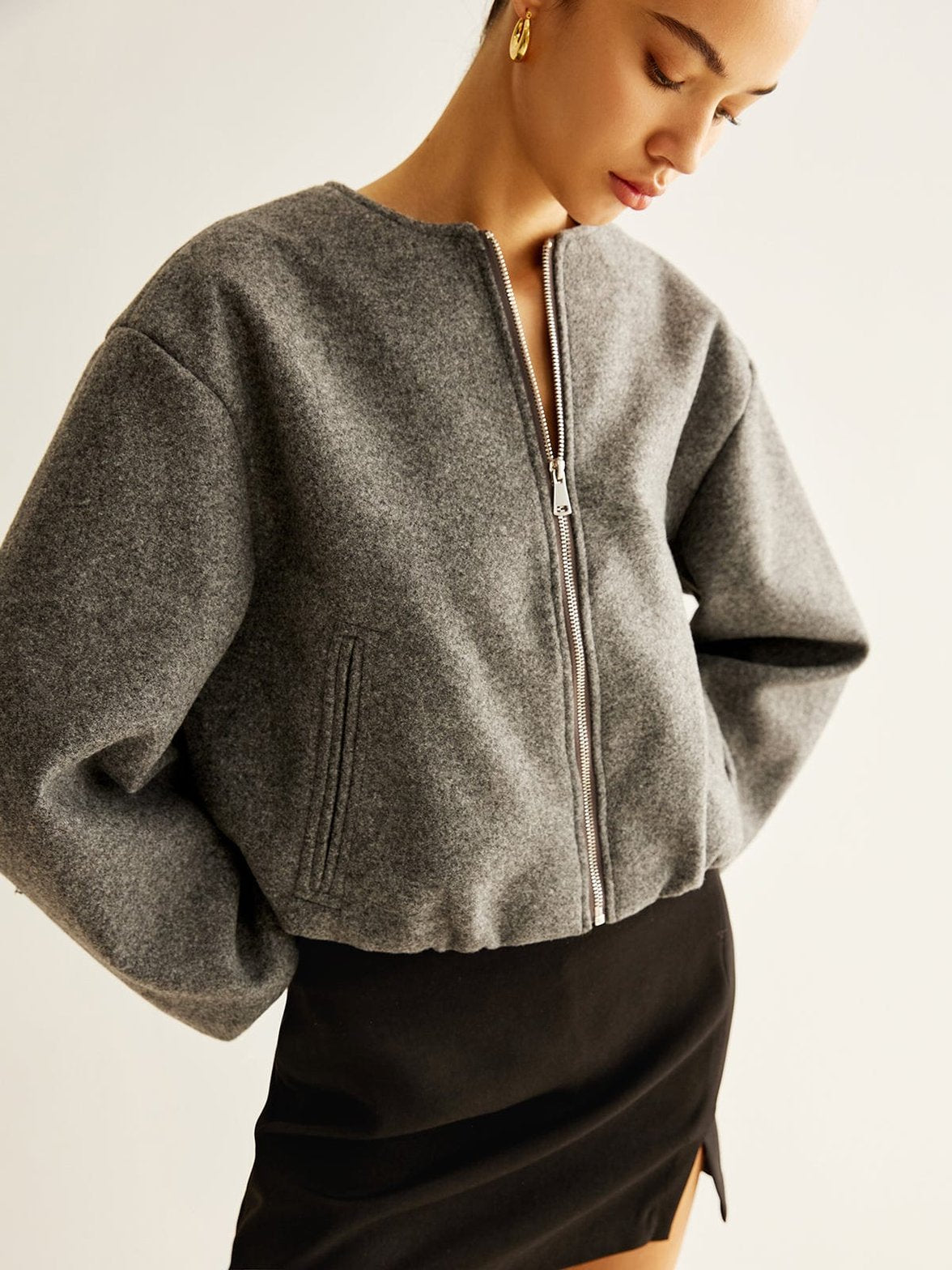 Veste bomber grise vue de dos élégance