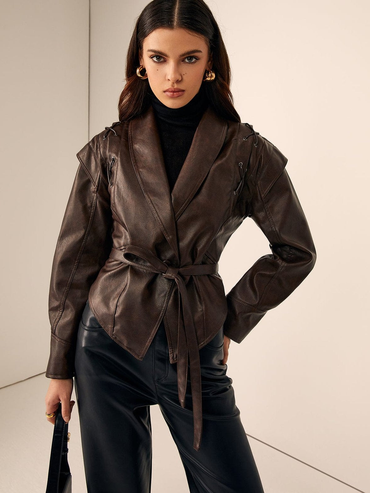 Veste similicuir marron vue côté jaspe