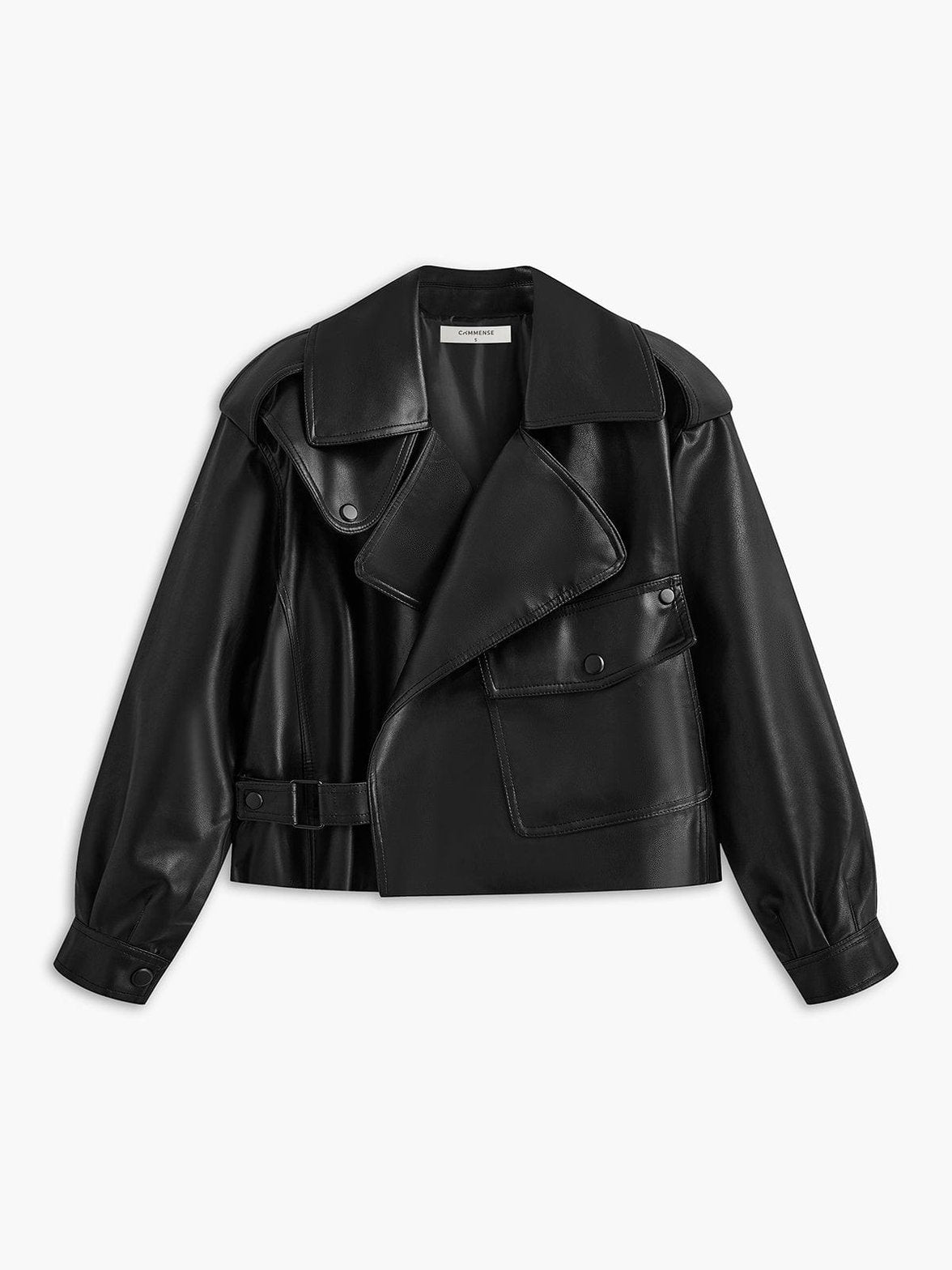 Veste courte simili cuir noir élégante zesty