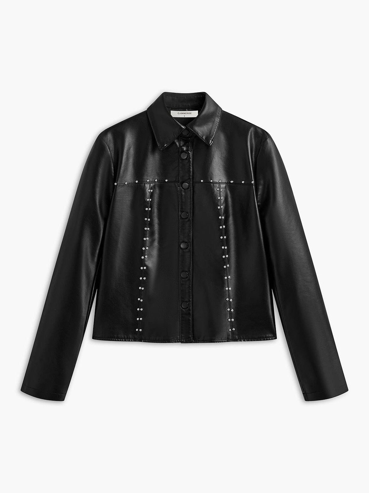 Veste courte en simili cuir noir avec rivets décoratifs pixel