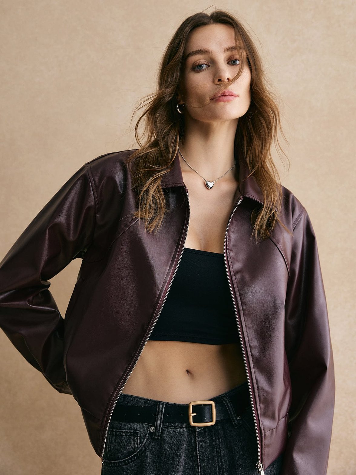 Veste simili cuir coupe décontractée moon