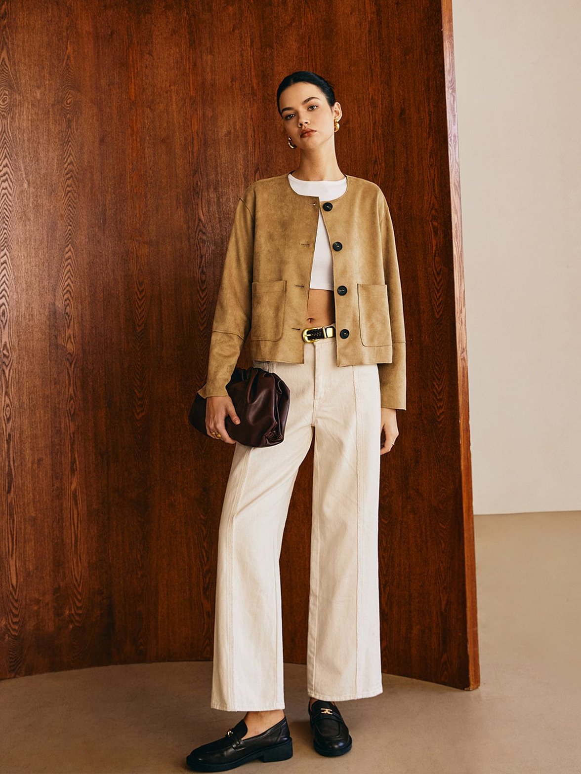 Veste daim à poches vue de dos douceur