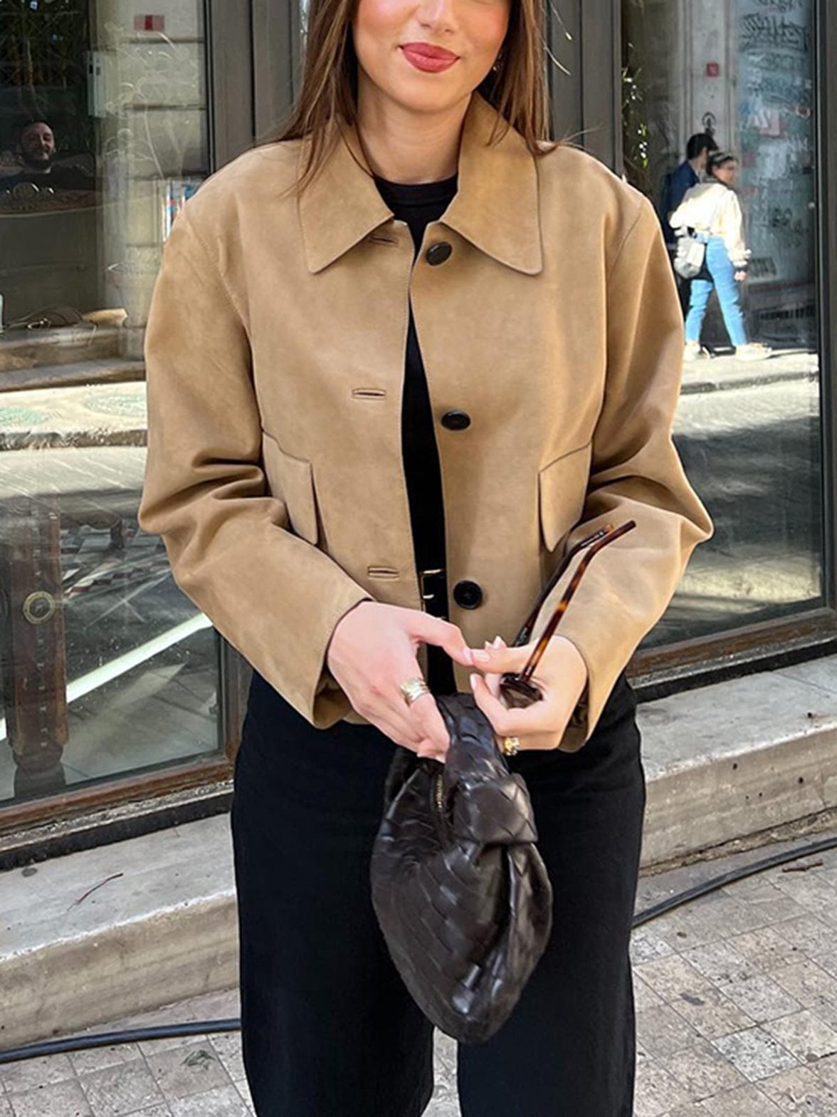 Veste en daim coupe ajustée tendance sérénité