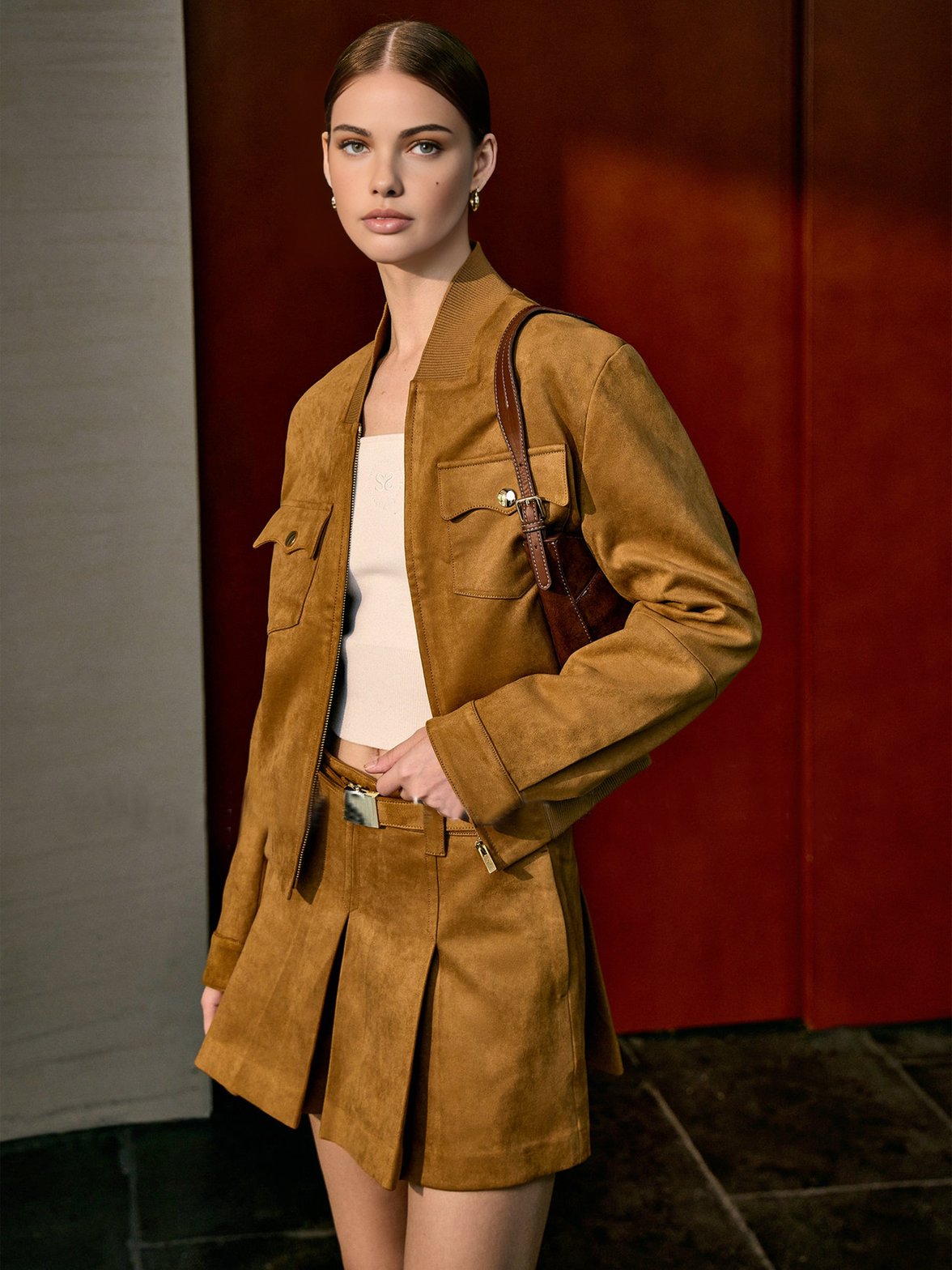 Veste style daim fermeture éclair liberté