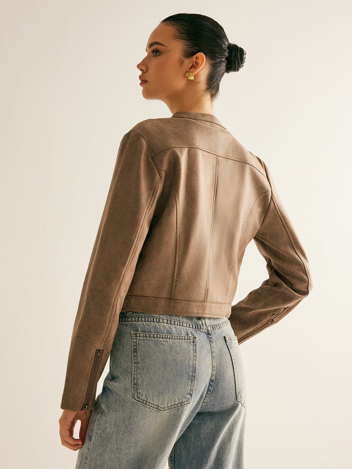 Veste motard daim fermeture éclair design