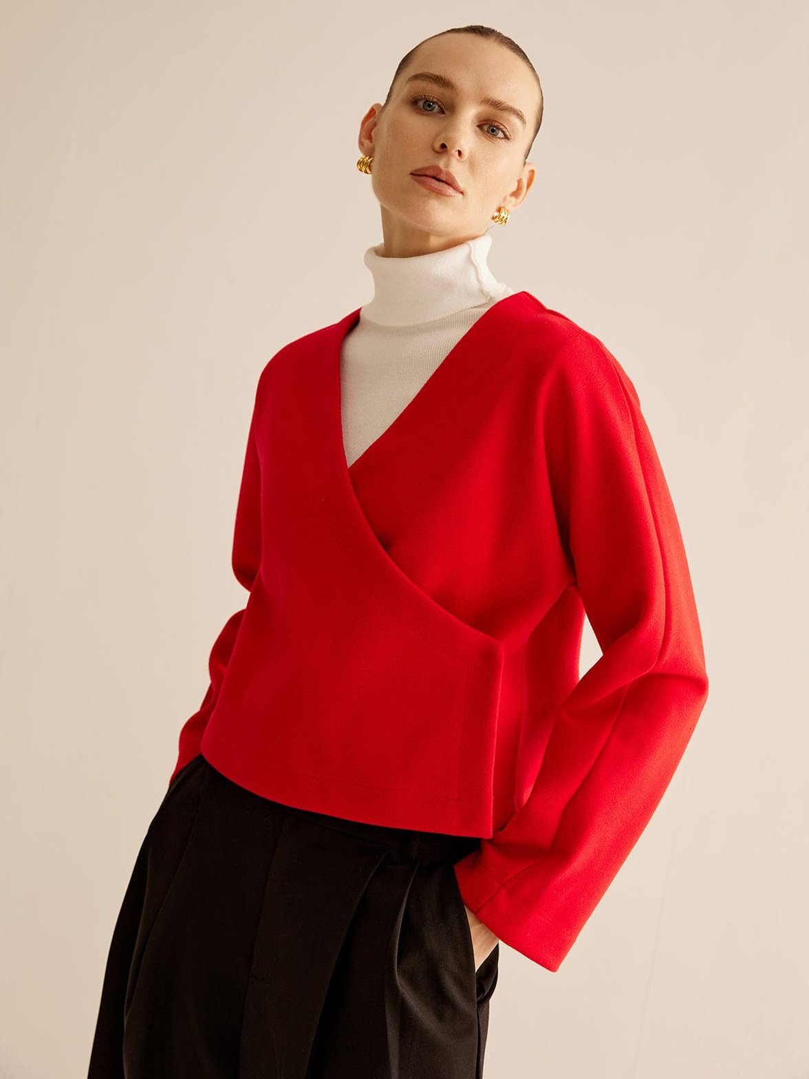 Veste croisée rouge élégante soleil