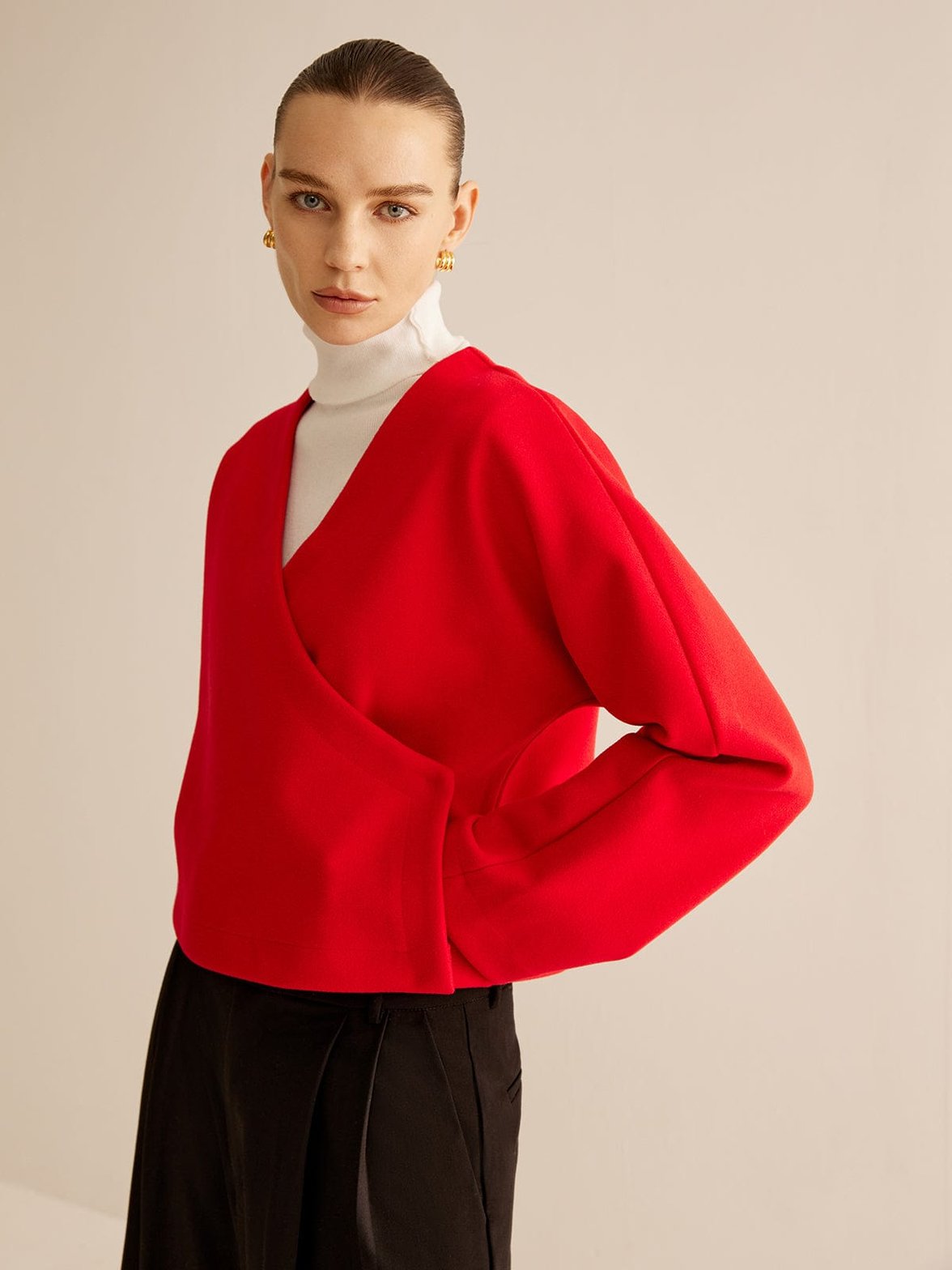 Veste tweed rouge vue côté étoile