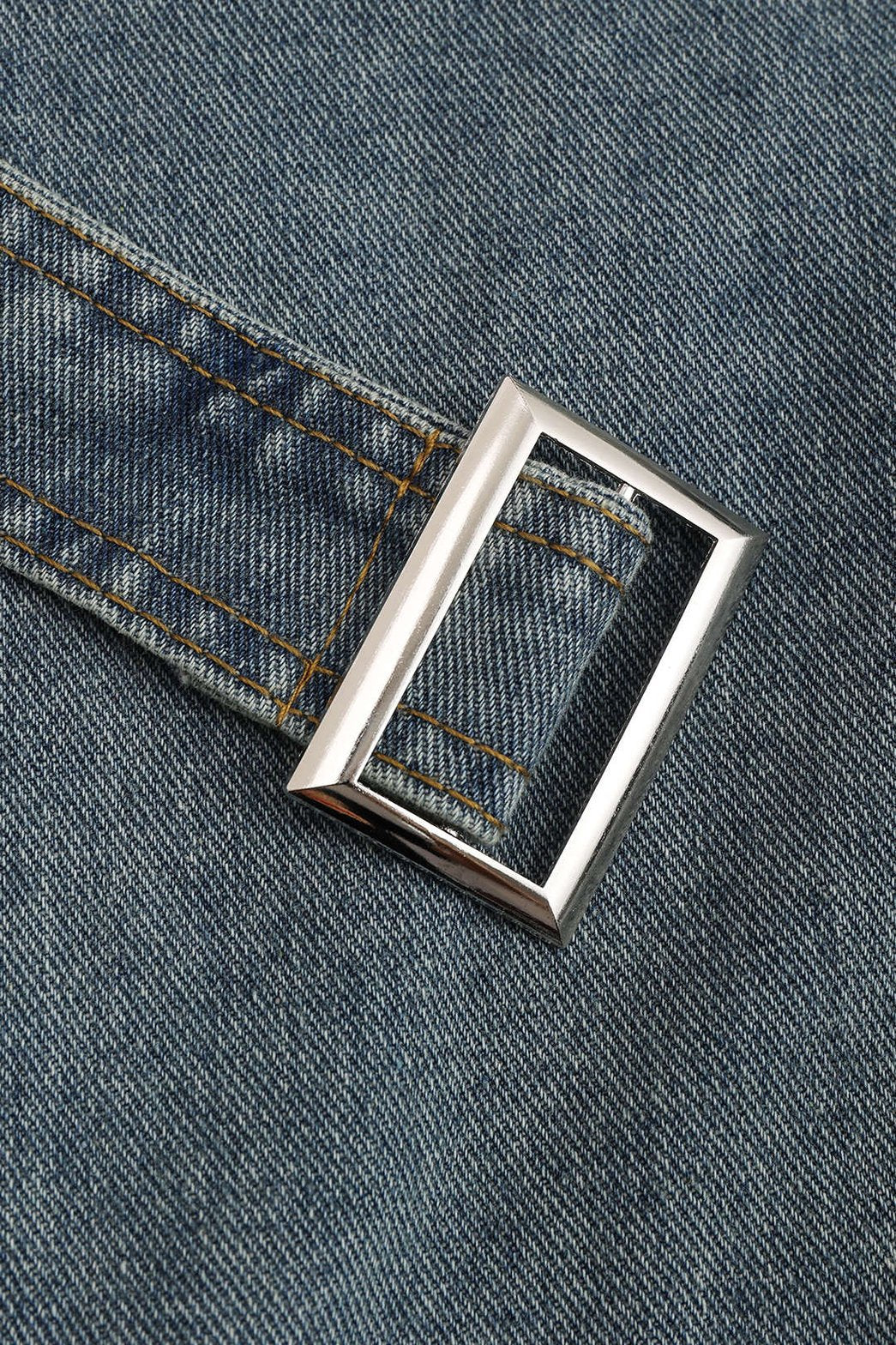 Veste denim cache-cœur détail ceinture lune