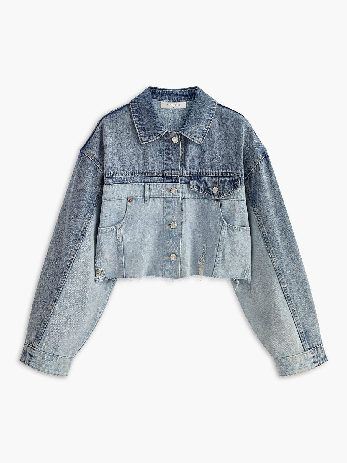 Veste en denim bicolore vue de face étincelle